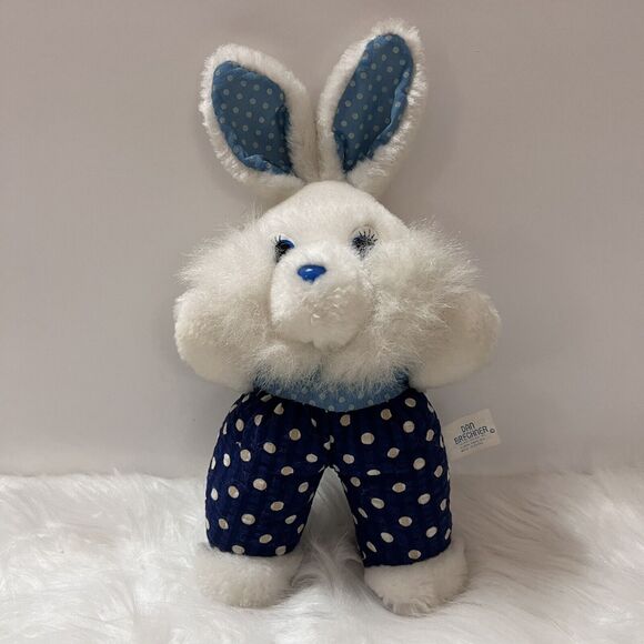Dan Brechner Blue White Rabbit Plush Bunny Stuffed Animal Polka Dot Vintage Cute - Picture 1 of 9